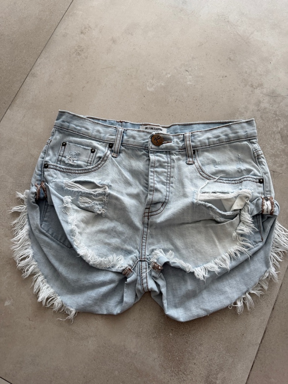 One Teaspoon Light Blue Distressed Denim Shorts